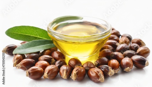 jojoba oil on seeds isolated on white background