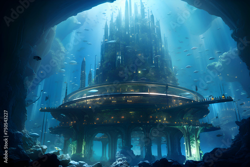 Fantasy alien planet. Fantasy underwater world. 3D rendering.
