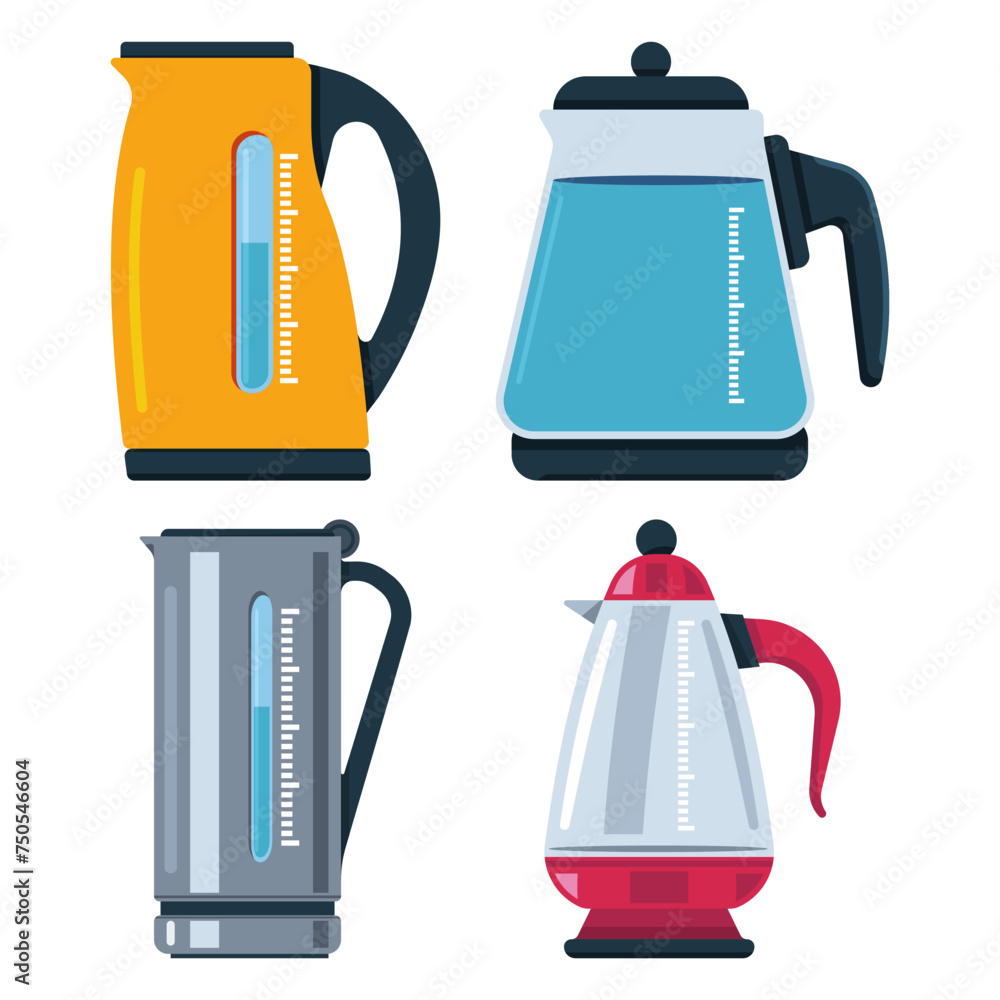 Electric kettles vector cartoon set isolated on a white background. Electric kettles vector cartoon set isolated on a white background.