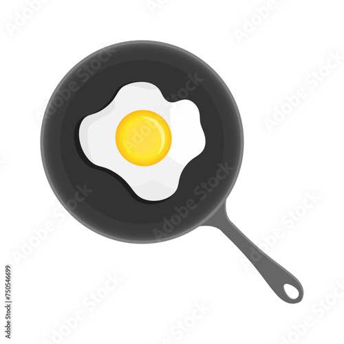 Fried egg on frying pan isolated on white