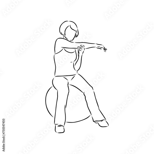 Hand drawn sketch of an exercising woman. Vector illustration.