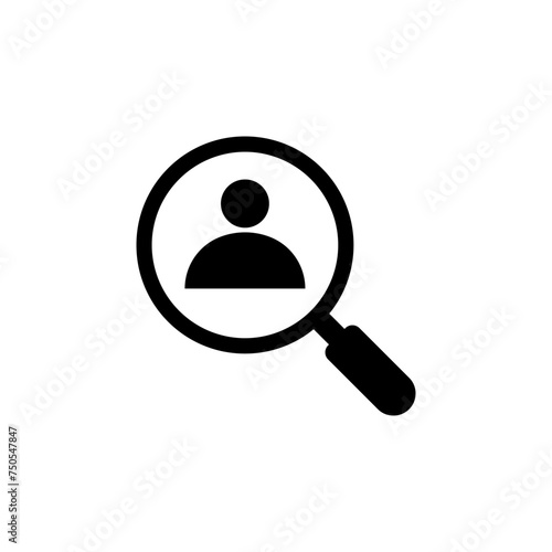 Search people icon. Man inside a magnifying glass. Vector illustration.
