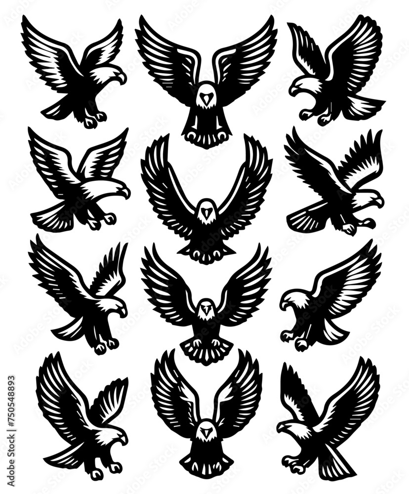 Majestic Eagles in Stylized Vector Format: Powerful Birds Soaring in the Wilderness Majestic Eagles in Stylized Vector Format: Powerful Birds Soaring in the Wilderness