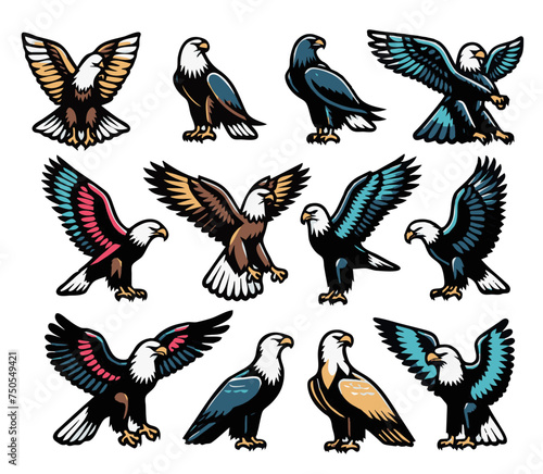 Majestic Eagles in Stylized Vector Format  Powerful Birds Soaring in the Wilderness