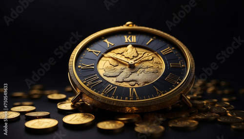 A gold watch on gold coins