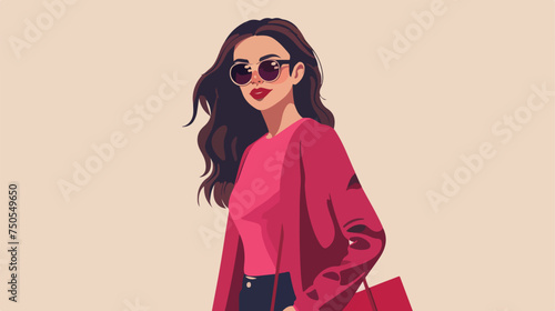 A beautiful fashionable woman wearing sunglasses smile
