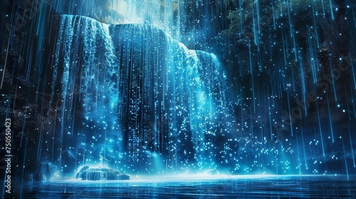 A matrix background with binary code cascading down like a waterfall . 