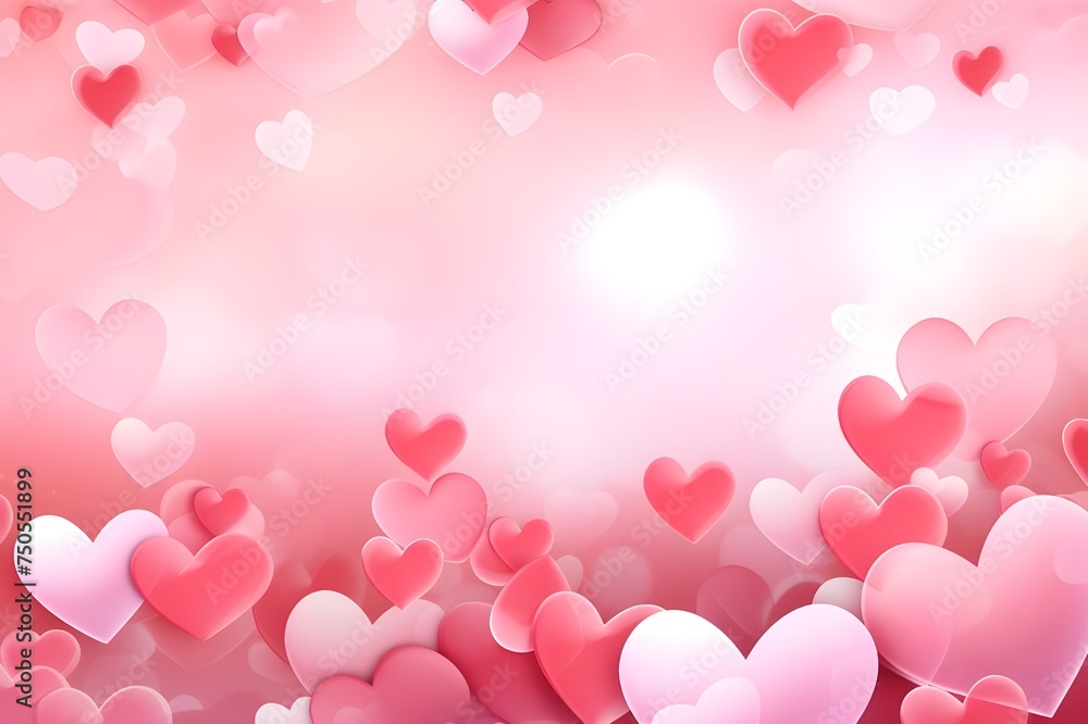 Pink background with valentines day hearts with blur effect
