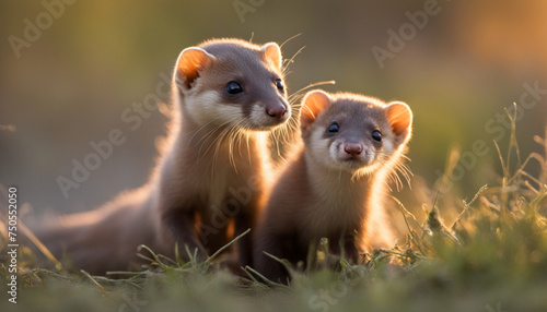 Photo of a family weasel, wild photography