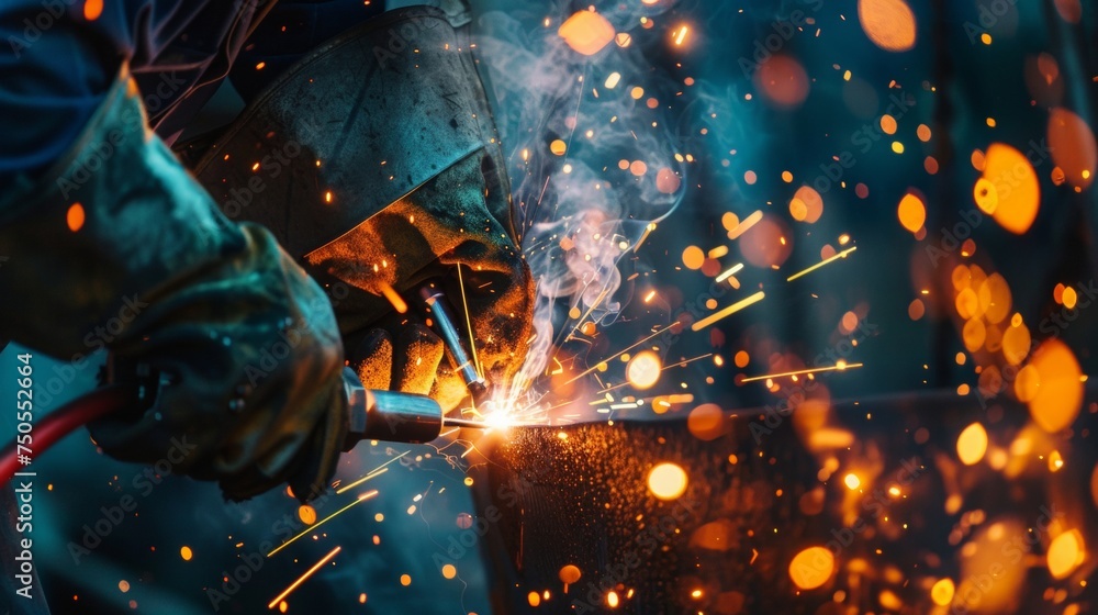 a beautiful studio quality picture of a welder welding structural steel. The picture is taken close up at an angle close enough to appreciate the quality of the welder a beautiful studio quality picture of a welder welding structural steel. The picture is taken close up at an angle close enough to appreciate the quality of the welder