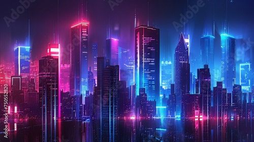 Neon Noir Metropolis  Immerse yourself in the Neon Noir Metropolis  where sleek skyscrapers silhouette against a neon-lit skyline  creating a futuristic cityscape that resonates with modern aesthetics