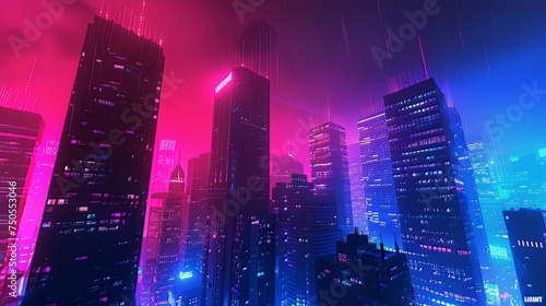 Neon Noir Metropolis: Immerse yourself in the Neon Noir Metropolis, where sleek skyscrapers silhouette against a neon-lit skyline, creating a futuristic cityscape that resonates with modern aesthetics photo