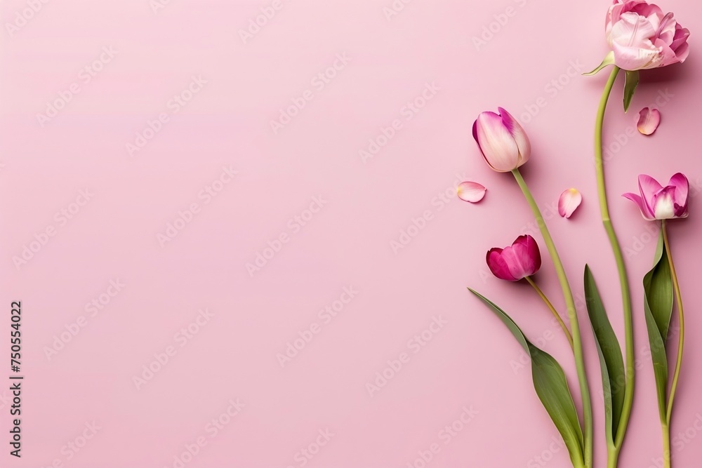 Naklejka premium Beautiful Woman Hands with fresh eustoma. Spa and Manicure concept. Female hands with pink manicure., pink flowers on a wooden background