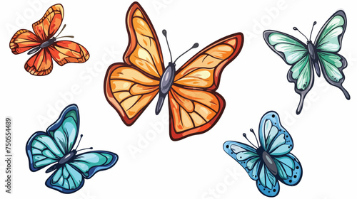 Cartoon colorful hand drawn butterfly flying vector i © Ideas