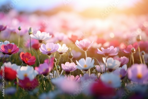 Glowing Sunrise Over a Vibrant Field of Spring Tulips - Nature s Awakening Generative AI