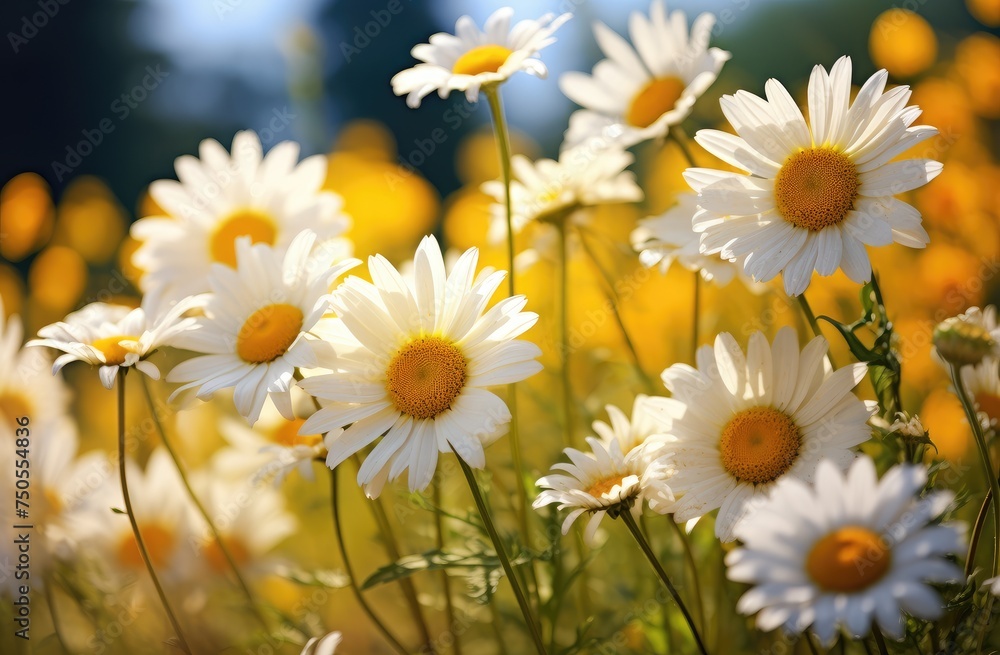Fototapeta premium Field of Daisies Bathed in Warm Sunlight - A Symbol of Spring's Arrival - Generative AI