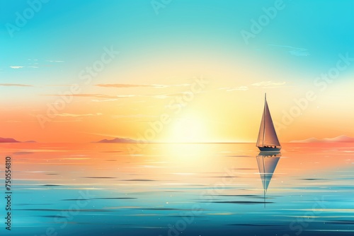 Sailboat Basking in Golden Sunset Reflections on Tranquil Seas - Generative AI