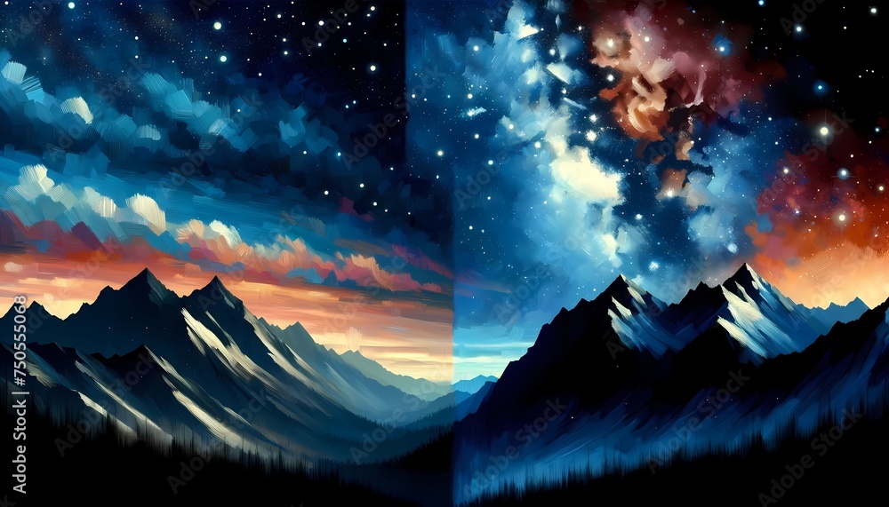 Starry Night Sky Over Mountain Range with Copyspace