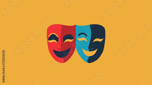 Comedy and tragedy theatre masks line icon. TV video