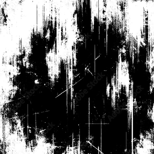 Black grunge texture. Monochrome damaged texture with grunge vertical scratched lines. Background material made of brush with black ink.