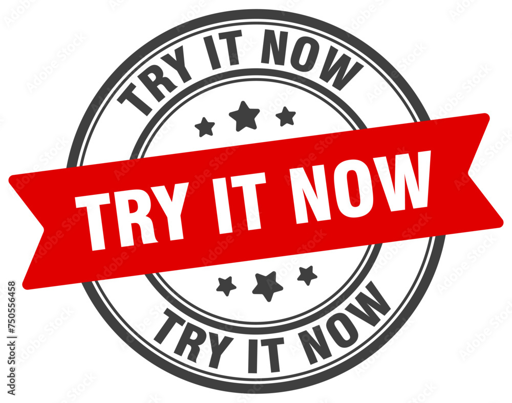 try it now stamp. try it now label on transparent background. round sign