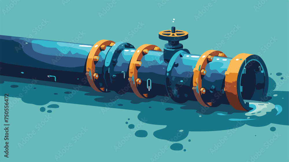 Burst of water pipe from underground. flat vector . 