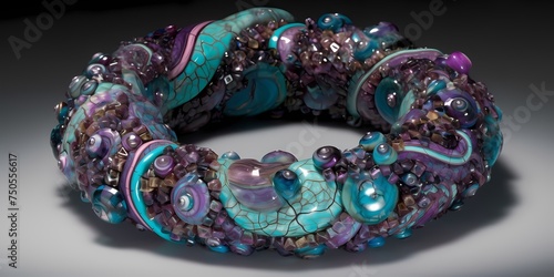 Swirls of amethyst and turquoise meld together, forming a rich and vibrant tapestry of color. © NUSRAT ART