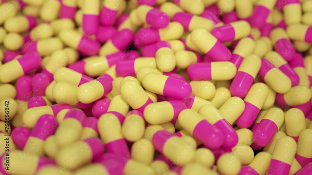 Animated pile of yellow and pink capsules Animated pile of yellow and pink capsules