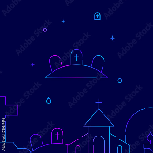 Three graves, family burial gradient line vector icon, simple illustration on a dark blue background, funeral related bottom border.
