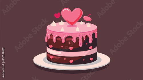 Cake with heart Isolated flat vector Flat vector