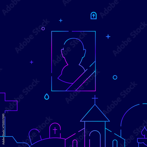 Portrait of the deceased gradient line vector icon, simple illustration on a dark blue background, funeral related bottom border.