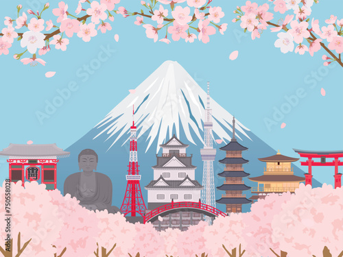 春の日本の街並み