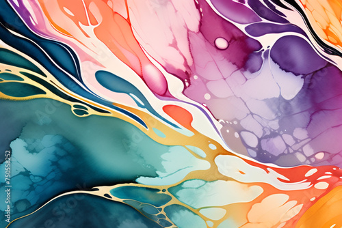 Wallpaper Mural Closeup of abstract watercolor paint background texture with liquid fluid marbled paper texture banner texture. Generative AI (생성형 AI) Torontodigital.ca