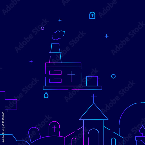 Crematorium, cremation gradient line vector icon, simple illustration on a dark blue background, funeral related bottom border.