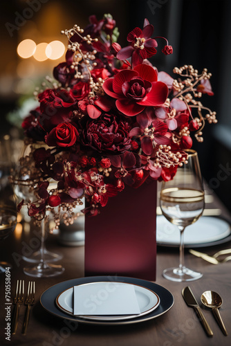 Wallpaper Mural Beautifully set table with a bouquet of purple and red orchids flowers in a vase Torontodigital.ca