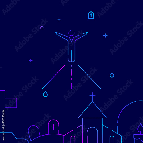 Jesus, Savior gradient line vector icon, simple illustration on a dark blue background, funeral related bottom border.
