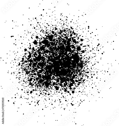 Black grunge blot isolated on a white background. Splatter Paint Texture. Distress Texture. Grain Texture. Noise Texture.