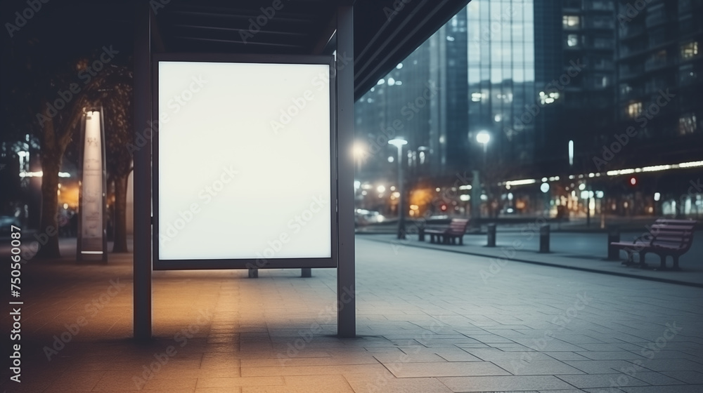 An outdoor advertising lightbox with an empty screen for displaying information.