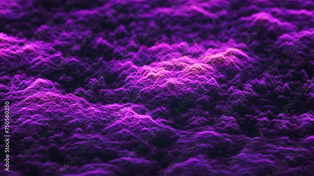 Waves flow on the surface of purple digital fog. Abstract concept of sound waves, artificial intelligence (AI) or data science. Digital clouds made of glowing digital particles, 4K looped animation Waves flow on the surface of purple digital fog. Abstract concept of sound waves, artificial intelligence (AI) or data science. Digital clouds made of glowing digital particles, 4K looped animation