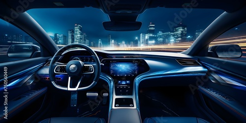 Sleek car interior with futuristic design elements viewed from the backseat. Concept Car Interior Design, Futuristic Elements, Backseat View, Sleek and Modern, Automotive Technology