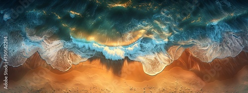 a green desert and blue sea from space, in the style of minimalist abstracts, photorealistic detail, aquamarine and amber, birds-eye-view, close up, depth-defying murals, national geographic photo