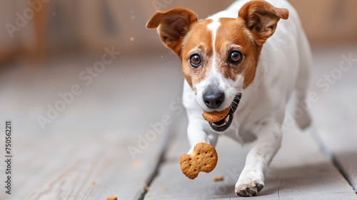 Dog catching a biscuit