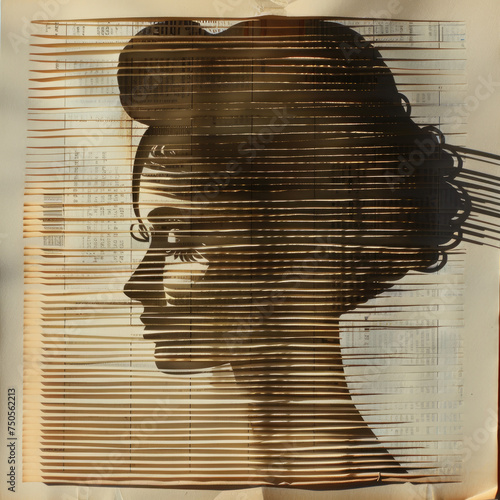 Literary Mosaic: Enigmatic Portrait Amidst Tomes photo