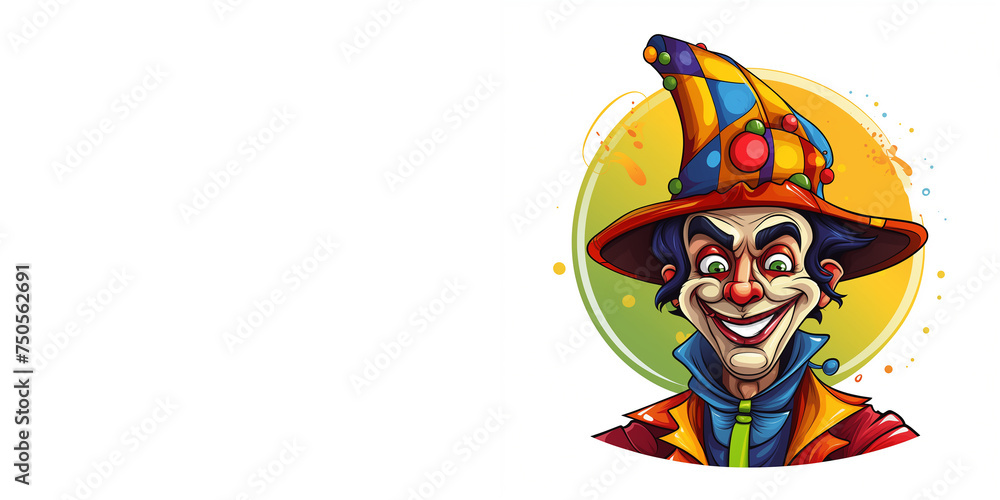 A cute clown celebrates April Fool's Day with playful pranks and endless laughter. First of April.