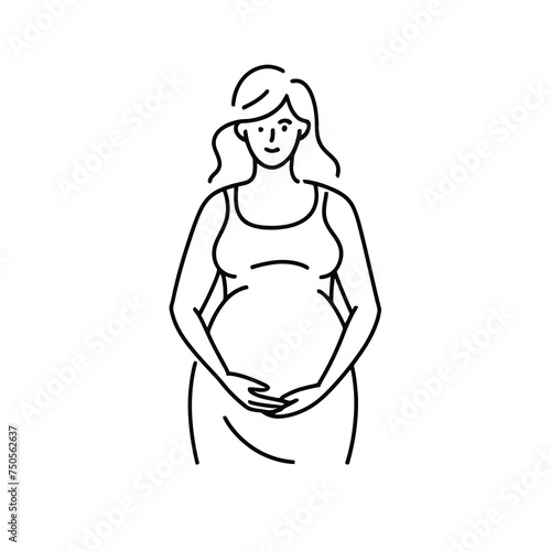 Pregnancy flat line icon. Vector outline illustration of pregnant woman. Black color thin linear sign for gynecologist.