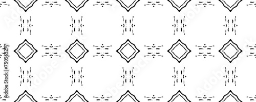 Doodle Ink Texture. Black Pen Geometry. Arabesque Batik Pattern. Black Paper Drawing. Vector Geometric Tile. Line Classic Drawn. Floral Ikat Design. Ink Vector Drawing. Endless Geometry Print