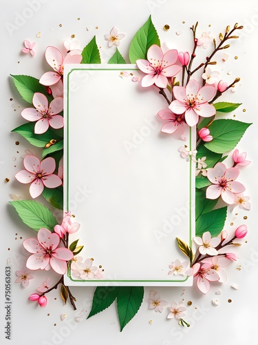 pink cherry blossom  ,watercolour Invitation flower card mockup Card mockup with copy ,flower frame ,Birthday, Wedding, Mother's Day, Valentine's day, Women's Day. 