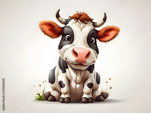 Happy black and white cartoon cow isolated on white background, cute farm animal illustration in vector art © atosuwan