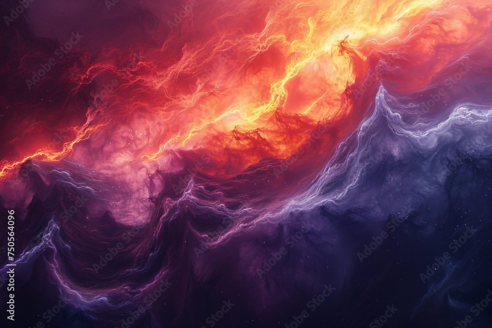Abstract Fiery Nebula Waves with Cosmic Energy
