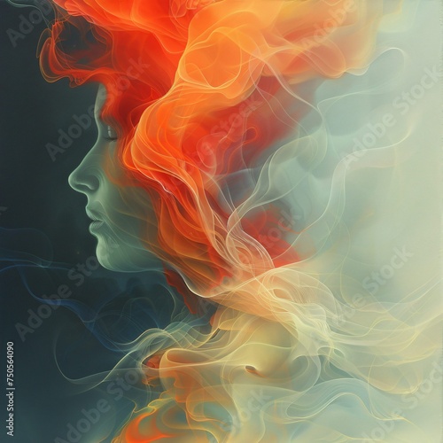 Abstract Portrait of Woman with Flowing Fiery Hair 